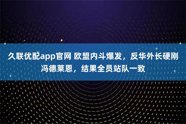 久联优配app官网 欧盟内斗爆发，反华外长硬刚冯德莱恩，结果全员站队一致