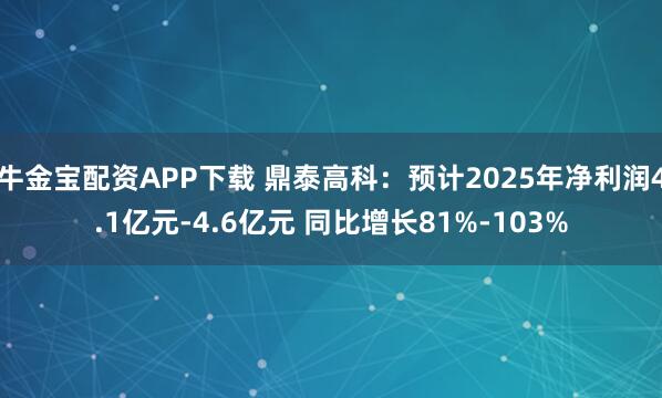 牛金宝配资APP下载 鼎泰高科：预计2025年净利润4.1亿元-4.6亿元 同比增长81%-103%